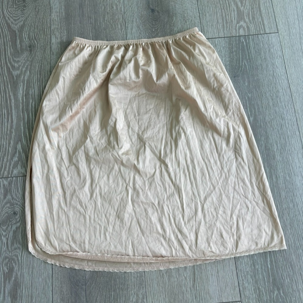 Vintage Vanity Fair Womens Beige 360 Spin Split Half Slip‎ Lace Trim Lingerie L